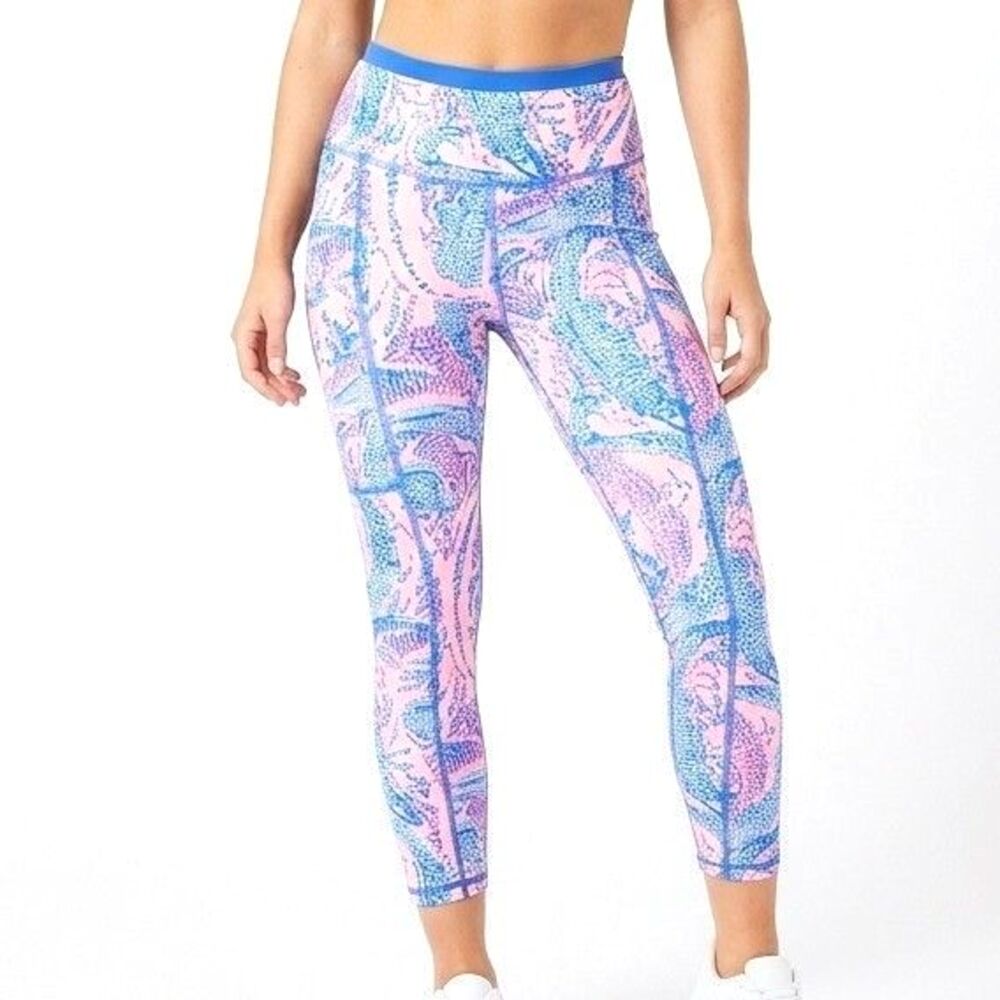 LILLY PULITZER LUXLETIC Leggings Blue Cropped Weekender Maybe Gator Women XXS